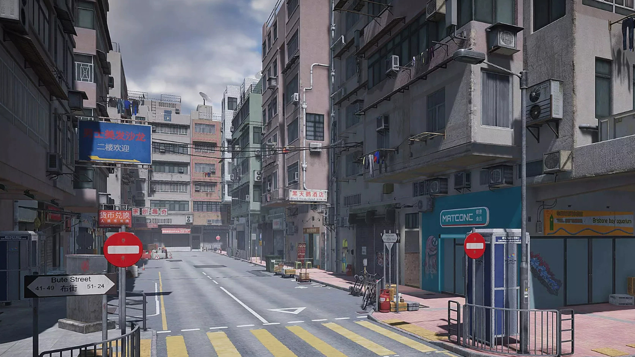 Hong Kong Street香港旧城市街道场景包