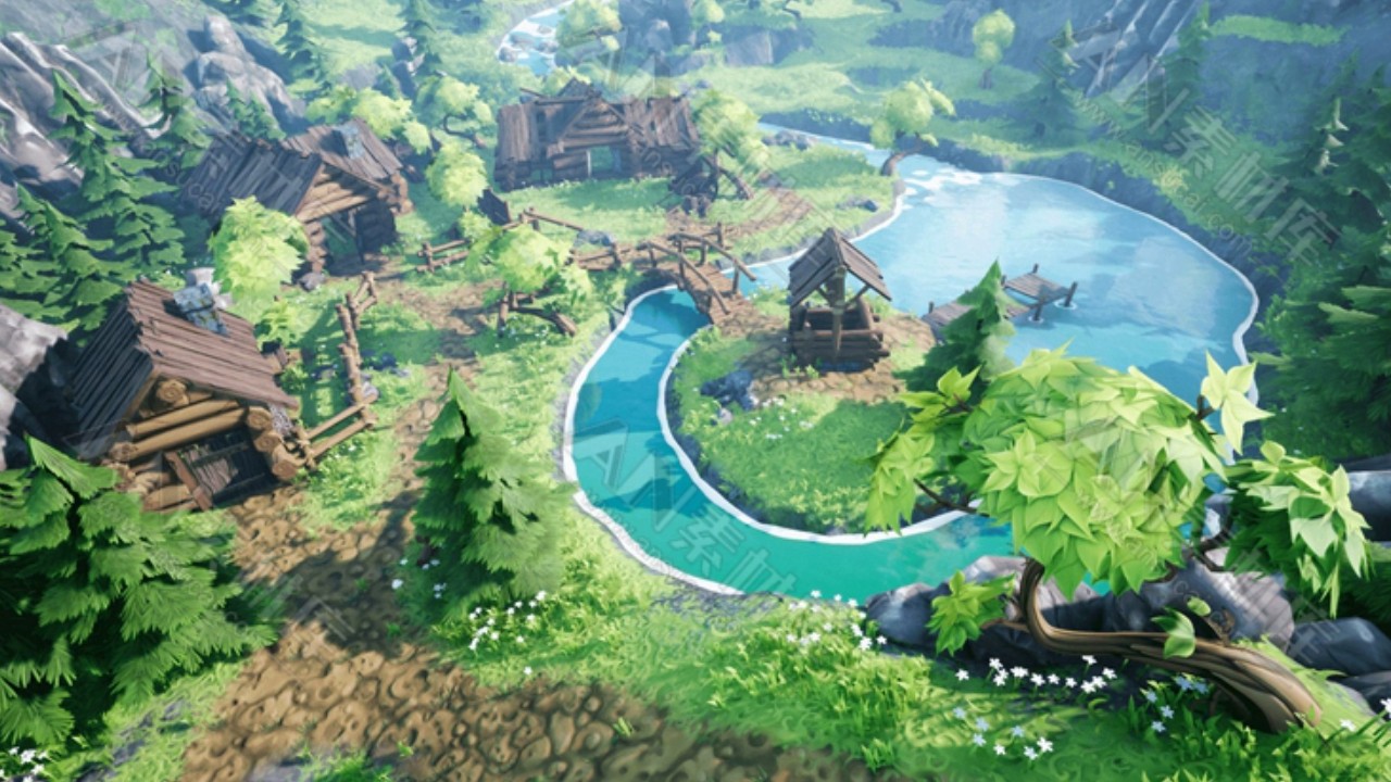 StylizedVillage乡村小屋雪景场景包