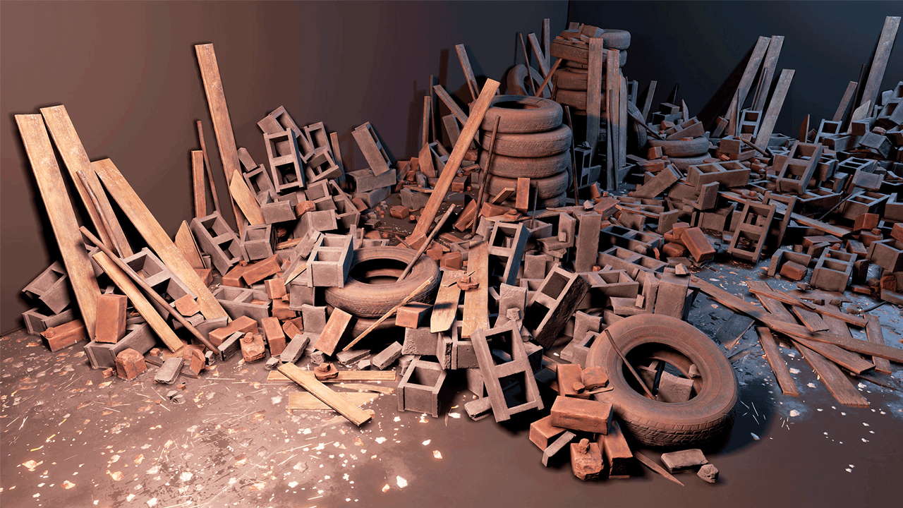Debris_Rubble_Kit建筑废墟废弃轮胎模板垃圾施工废料