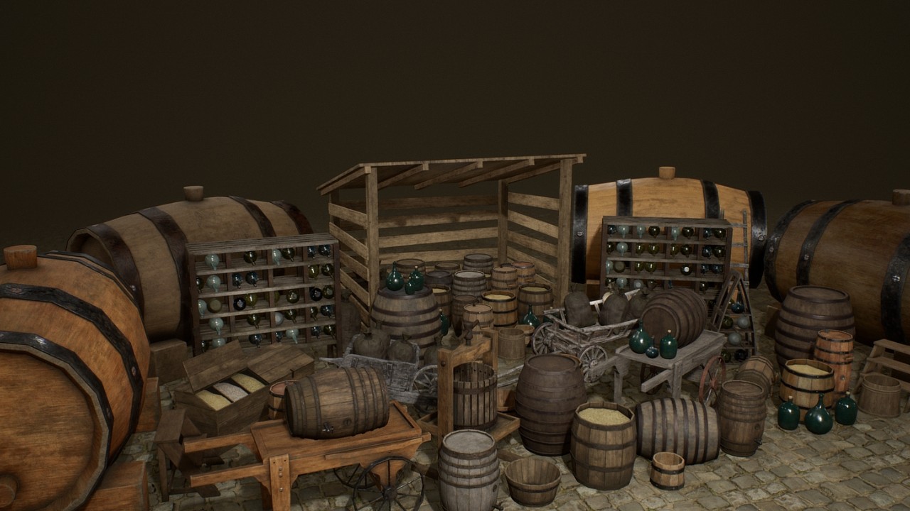 Medieval_Props_Cellar中世纪西方地窖酒窖酒桶容器模型