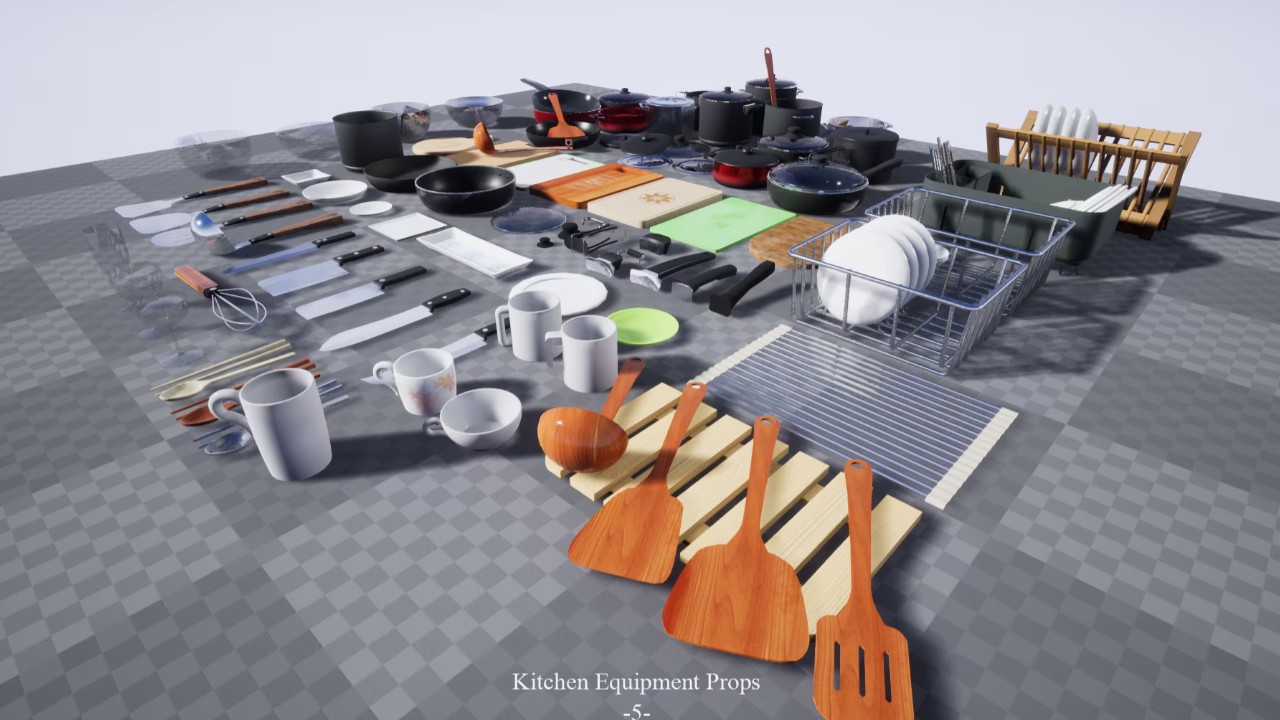 Interior & Game Kitchen Stuff Equipment Props v.01室内和游戏厨房用品设备道具