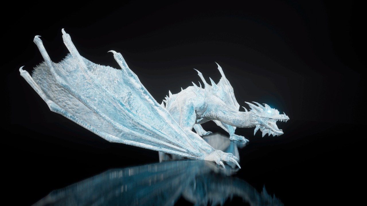 Winter Dragon (Wyvern)冰龙飞龙低多边形模型