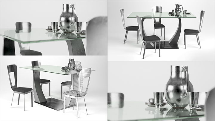渲染模型_金属餐桌001