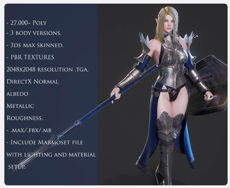 Elf Paladin – Game Ready女性角色