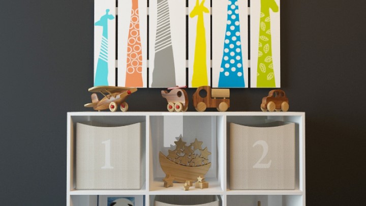 渲染模型_儿童房边柜001