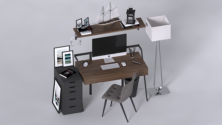 渲染模型_电脑桌005