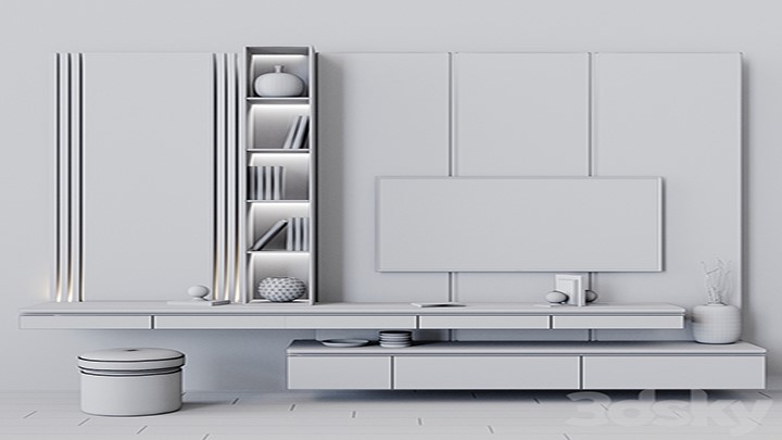 渲染模型_电视背景墙006