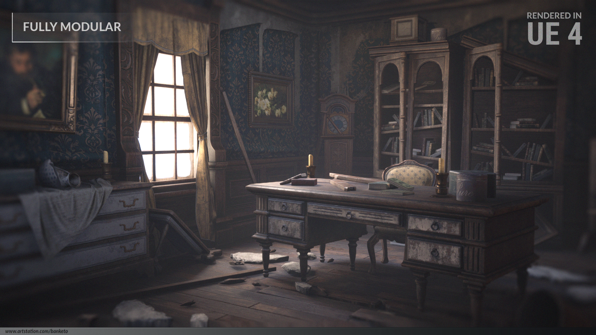 Abandoned Mansion Fully Modular Asset Pack 4.26中世纪室内表现