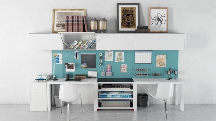 渲染模型_办公家具组合008