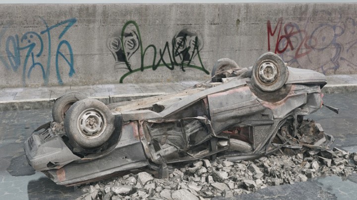 渲染模型_废墟车辆002