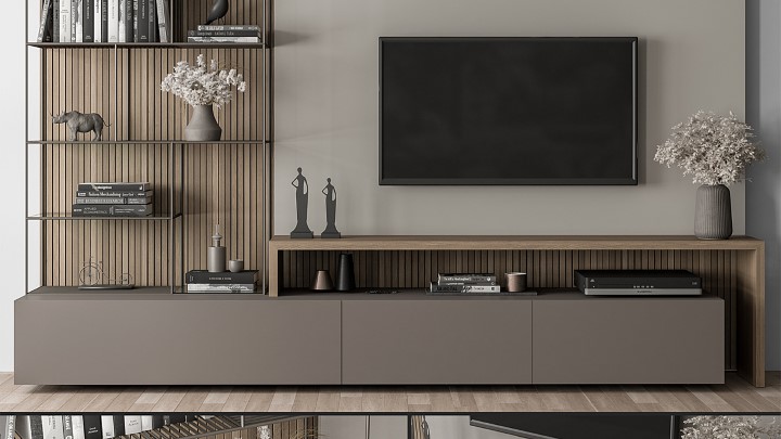 渲染模型_电视墙软装004