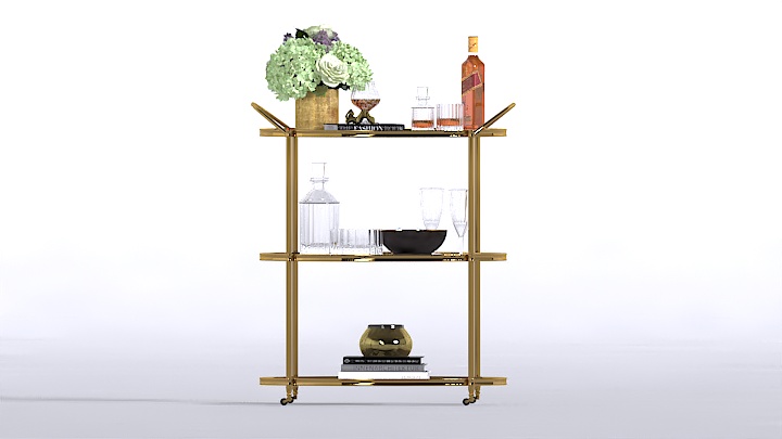 渲染模型_餐饮推车001