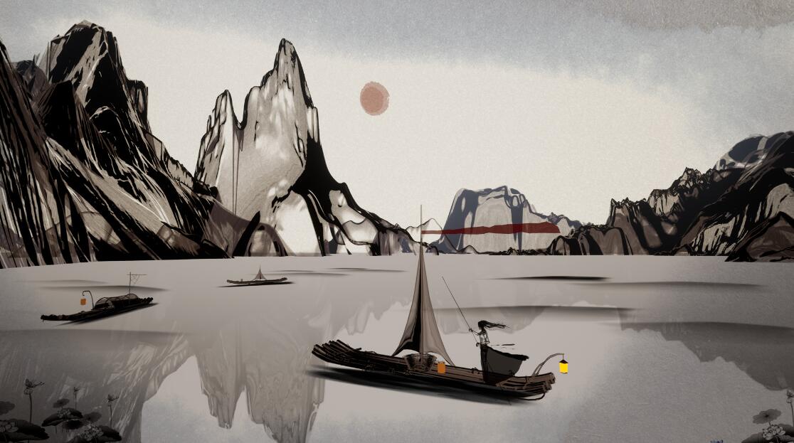 ChineseMonochromes山水绘画风格材质古代场景