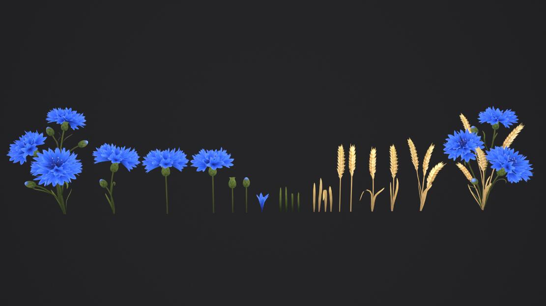 Stylized Handpainted Wildflowers Pack Low-poly 3D Model 5.0植物