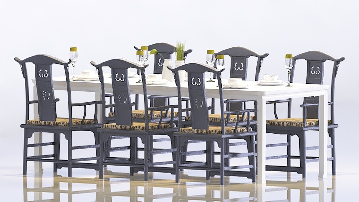 渲染模型_中式餐桌椅007