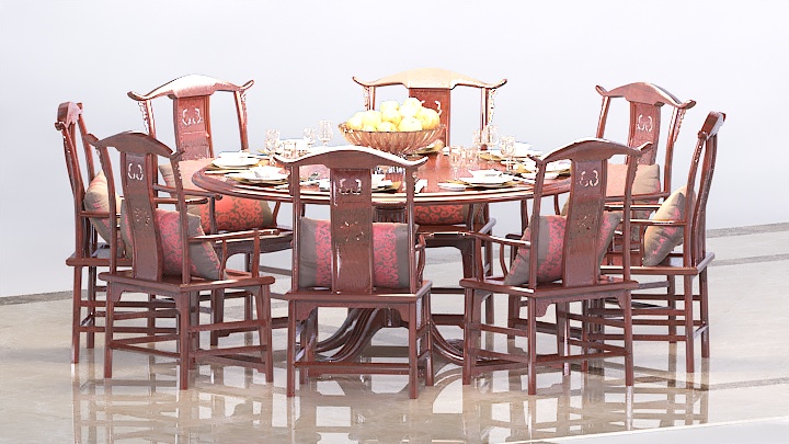 渲染模型_中式餐桌椅018