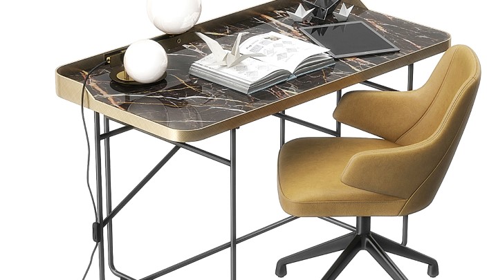 渲染模型_办公桌套装004