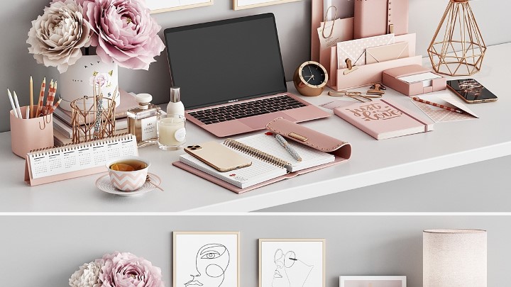 渲染模型_办公桌套装009