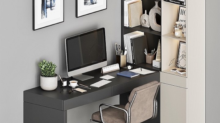 渲染模型_办公桌套装010