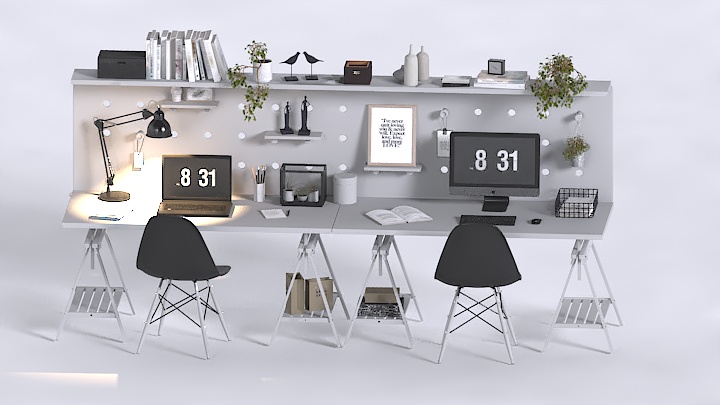 渲染模型_办公桌椅059