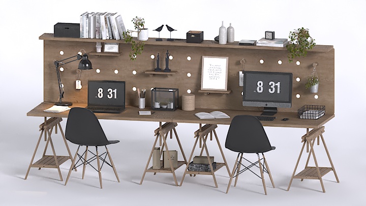 渲染模型_办公桌椅060