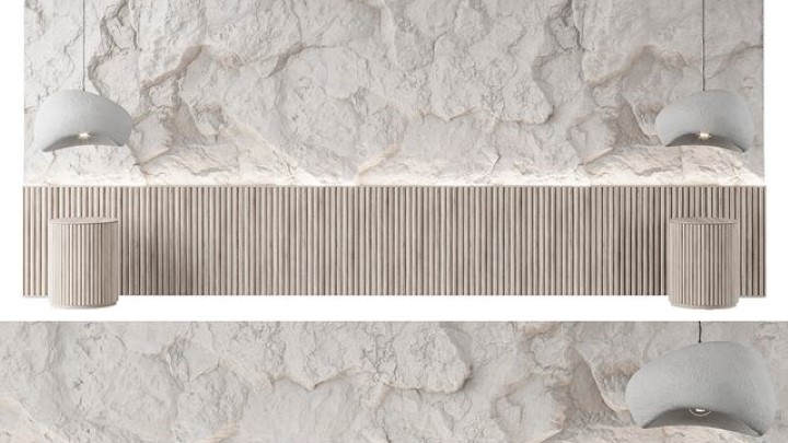 渲染模型_岩石床头板001