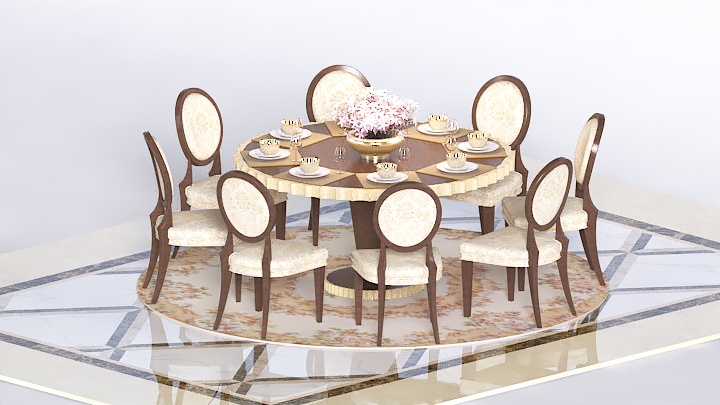 渲染模型_欧式餐桌椅004