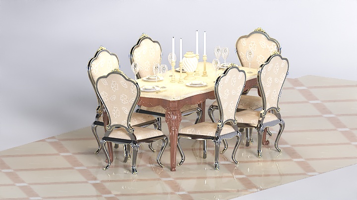渲染模型_欧式餐桌椅012