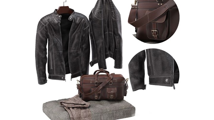 渲染模型_皮夹克背包套装001