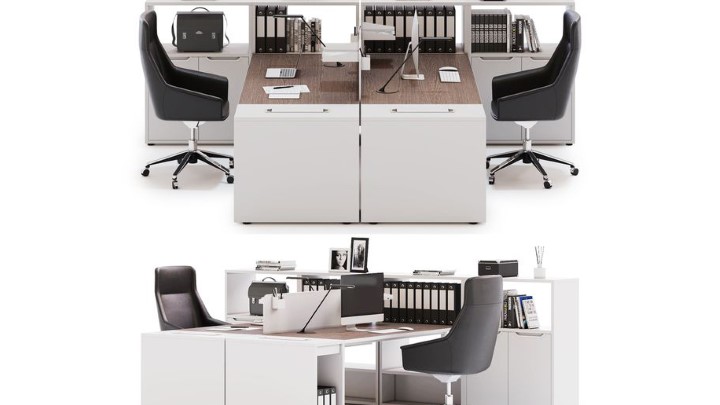 渲染模型_办公桌椅套装002