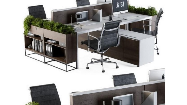 渲染模型_办公桌椅套装007