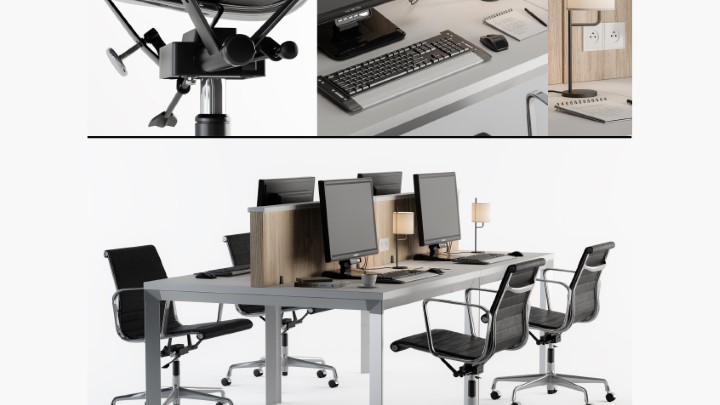 渲染模型_办公桌椅套装011