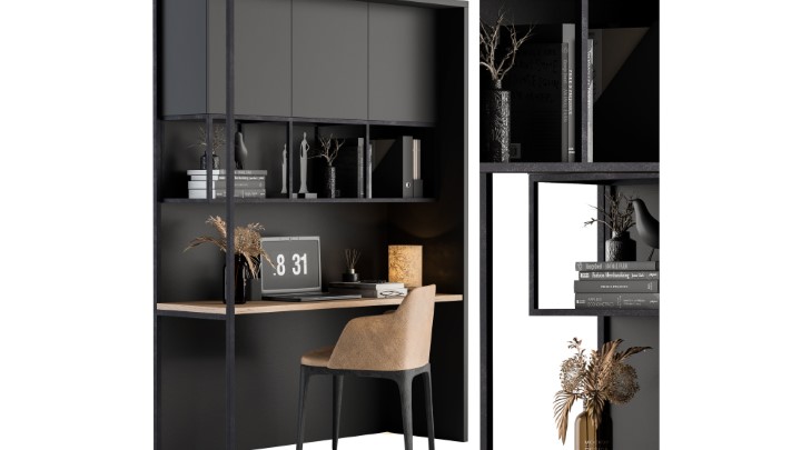 渲染模型_办公桌椅套装016