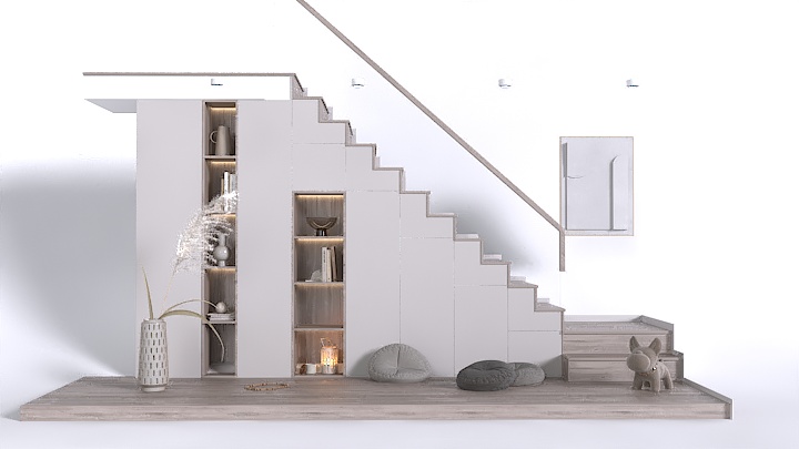 渲染模型_楼梯储物柜005