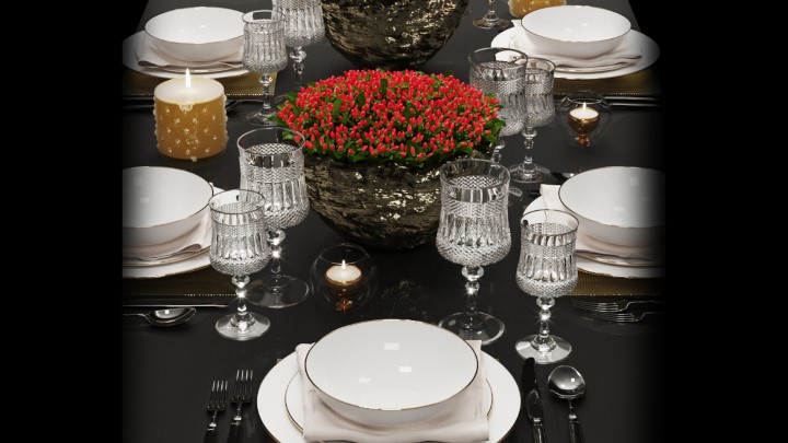 渲染模型_餐桌套装003