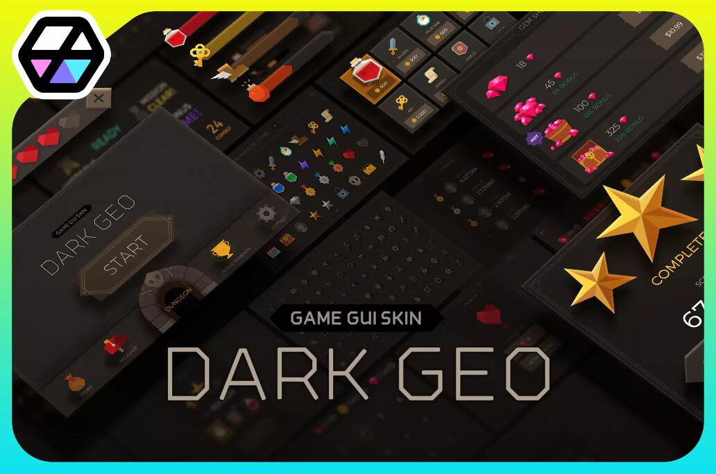 GUI Kit Dark Geo v2.0.0界面图标元素