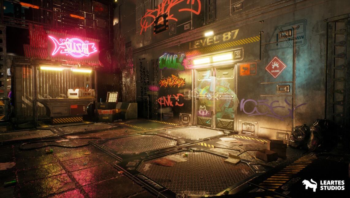 Cyberpunk Rooftop Market Environment 5.1赛博朋克城市